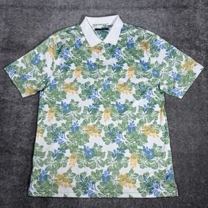 Greg Norman Polo Shirt Men's XL Floral Short Sleeve Play Dry Tropical Hawaiian